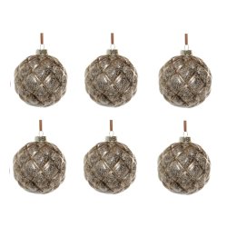 Craciun - Decoratiuni brad Set 6 decoratiuni brad Deko Senso Velvet glob 8cm, sticla, gri - auriu