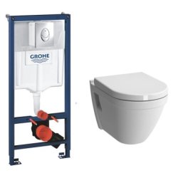 Obiecte sanitare Set complet vas wc suspendat Vitra S50 cu capac inchidere lenta si rezervor incastrat cu cadru Grohe Rapid SL 3-in-1 si clapeta Skate Air crom