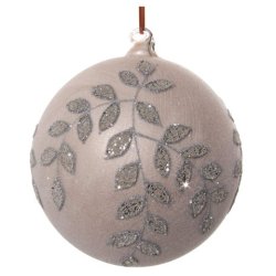 Craciun & Decoratiuni Decoratiune brad Deko Senso Leaf glob 15cm, sticla, sampanie cu detalii argintii