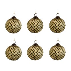 Decoratiuni casa Set 6 decoratiuni brad Deko Senso Diamond glob 9cm, sticla, auriu inchis