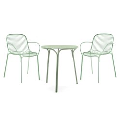 Mobilier Terasa & Gradina Set mobilier exterior Kartell Hiray cu masa si doua scaune cu brate, verde salvie
