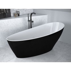 Cazi freestanding Cada free-standing Besco Keya Black & White 165x70cm, negru-alb, ventil click-clack cu top cleaning crom