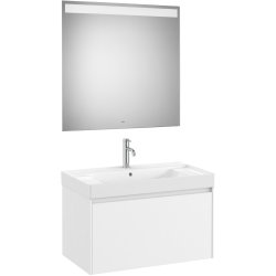 Default Category SensoDays Set mobilier Roca Ona cu dulap baza cu un sertar 80cm si lavoar si oglinda cu iluminare LED, alb mat