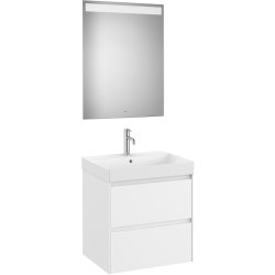 Mobilier de baie Set mobilier Roca Ona cu dulap baza cu doua sertare 60cm, lavoar si oglinda cu iluminare LED, alb mat