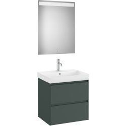 Default Category SensoDays Set mobilier Roca Ona cu dulap baza cu doua sertare 60cm, lavoar si oglinda cu iluminare LED, verde mat