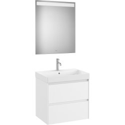 Mobilier de baie Set mobilier Roca Ona cu dulap baza cu doua sertare 65cm, lavoar si oglinda cu iluminare LED, alb mat