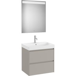 Default Category SensoDays Set mobilier Roca Ona cu dulap baza cu doua sertare 65cm, lavoar si oglinda cu iluminare LED, gri mat
