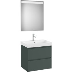 Default Category SensoDays Set mobilier Roca Ona cu dulap baza cu doua sertare 65cm, lavoar si oglinda cu iluminare LED, verde mat
