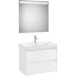 Default Category SensoDays Set mobilier Roca Ona cu dulap baza cu doua sertare 80cm si lavoar si oglinda cu iluminare LED, alb mat
