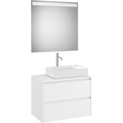 Mobilier de baie Set mobilier Roca Ona cu dulap baza cu doua sertare 80cm pentru lavoar pe blat dreapta si oglinda  cu iluminare LED, alb