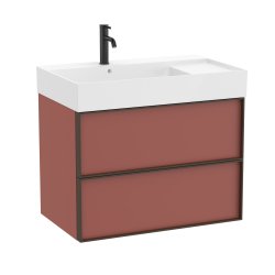 Mobilier de baie Set mobilier Roca Inspira cu lavoar orientare stanga si dulap baza cu doua sertare, 80cm, rosu terracota