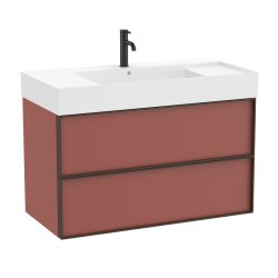 Mobilier de baie Set mobilier Roca Inspira cu lavoar si dulap baza cu doua sertare, 100cm, rosu terracota