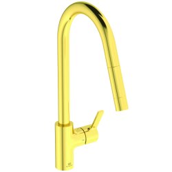Baterii de bucatarie Baterie bucatarie Ideal Standard Gusto, 235mm, dus extractibil, pipa R rotativa, brushed gold