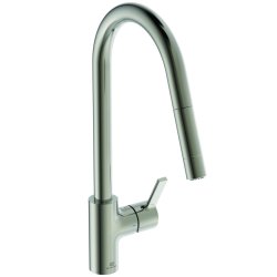 Baterii de bucatarie Baterie bucatarie Ideal Standard Gusto, 233mm, dus extractibil, pipa R rotativa, silver storm