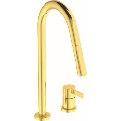 Baterii de bucatarie Baterie bucatarie Ideal Standard Gusto Round din 2 elemente, 242mm, dus extractibil, pipa R rotativa, brushed gold