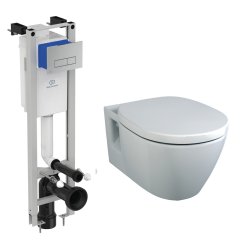 Obiecte sanitare Set vas WC suspendat Ideal Standard Connect, capac inchidere lenta si rezervor incastrat ProSys Eco M cu clapeta crom
