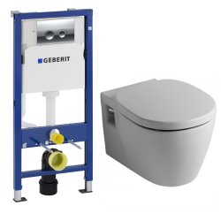 Obiecte sanitare Set vas WC suspendat Ideal Standard Connect cu capac inchidere normala, rezervor incastrat Geberit Duofix Delta PLUS cu clapeta Delta 21 crom