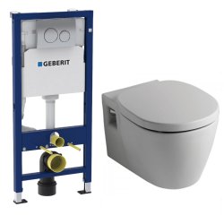Obiecte sanitare Set vas WC suspendat Ideal Standard Connect cu capac inchidere normala, rezervor incastrat Geberit Duofix Delta PLUS cu set fixare si clapeta Delta 20 crom