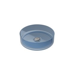 Obiecte sanitare Lavoar rotund tip bol Besco Enya d 36cm, ResiCast, transparent, ventil click-clack crom, Blue Wave