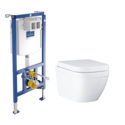 Obiecte sanitare Set vas wc suspendat Grohe Euro Ceramic Rimless cu capac inchidere lentasi rezervor incastrat cu cadru Villeroy & Boch ViConnect