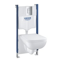 Obiecte sanitare Set complet Grohe Solido Compact 5in1 cu vas wc Start Edge cu capac, rezervor incastrat cu cadru si clapeta Even crom