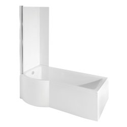 Cada baie asimetrica Besco Inspiro 160x70cm cu paravan sticla 1 element, orientare stanga, masca inclusa, alb