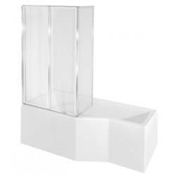 Cazi de baie simple Cada baie asimetrica Besco Integra 150x75cm cu paravan sticla 3 elemente, orientare stanga