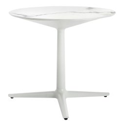 Mese dining Masa rotunda Kartell Multiplo design Antonio Citterio, d78cm, h74cm, blat cu finisaj marmura, alb
