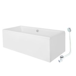 Cazi de baie simple Cada rectangulara Besco Quadro 175x80cm, acril, complet echipata cu picioare, panouri si sifon