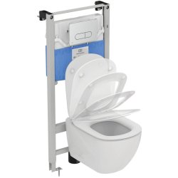 Obiecte sanitare Set complet vas wc Ideal Standard Tesi AquaBlade cu capac inchidere lenta si rezervor incastrat cu cadru Prosys 120P si clapeta Oleas P1 crom