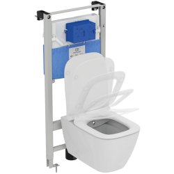 Obiecte sanitare Set vas wc Ideal Standard i.life B Rimless+ cu functie de bideu, capac Slim inchidere lenta si rezervor incastrat cu cadru Prosys 120M