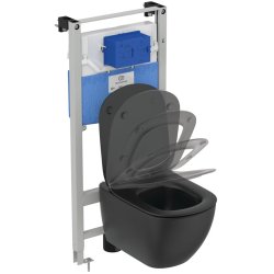 Obiecte sanitare Set vas wc Ideal Standard Tesi Aquablade cu capac Slim inchidere lenta negru si rezervor incastrat cu cadru Prosys 120P