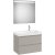 Set mobilier Roca Ona cu dulap baza cu doua sertare 80cm si lavoar asimetric orientare dreapta si oglinda cu iluminare LED, gri mat