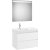 Set mobilier Roca Ona cu dulap baza cu doua sertare 80cm si lavoar asimetric orientare stanga si oglinda cu iluminare LED, alb mat