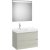 Set mobilier Roca Ona cu dulap baza cu doua sertare 80cm si lavoar asimetric orientare stanga si oglinda cu iluminare LED, stejar alb