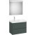 Set mobilier Roca Ona cu dulap baza cu doua sertare 80cm si lavoar asimetric orientare stanga si oglinda cu iluminare LED, verde mat