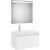Set mobilier Roca Ona cu dulap baza cu un sertar 80cm si lavoar asimetric orientare stanga si oglinda cu iluminare LED, alb mat