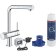 Baterie bucatarie Grohe Blue Pure Minta cu dus extractibil, pipa L si sistem filtrare Ultrasafe, starter kit, crom
