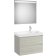 Set mobilier Roca Ona cu dulap baza cu doua sertare 80cm si lavoar asimetric orientare dreapta si oglinda cu iluminare LED, stejar alb