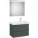 Set mobilier Roca Ona cu dulap baza cu doua sertare 80cm si lavoar asimetric orientare dreapta si oglinda cu iluminare LED, verde mat