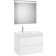 Set mobilier Roca Ona cu dulap baza cu doua sertare 80cm si lavoar asimetric orientare stanga si oglinda cu iluminare LED, alb mat