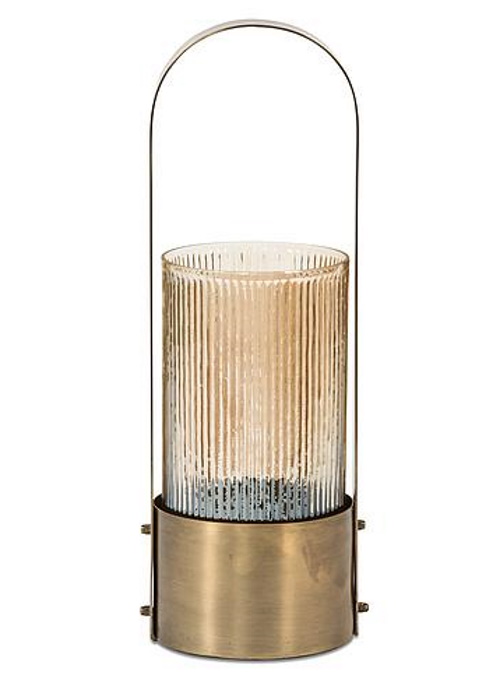 Suport lumanare Deko Senso DL026 sticla cu baza metalica si maner Ø 16×46 5cm alama antichizata