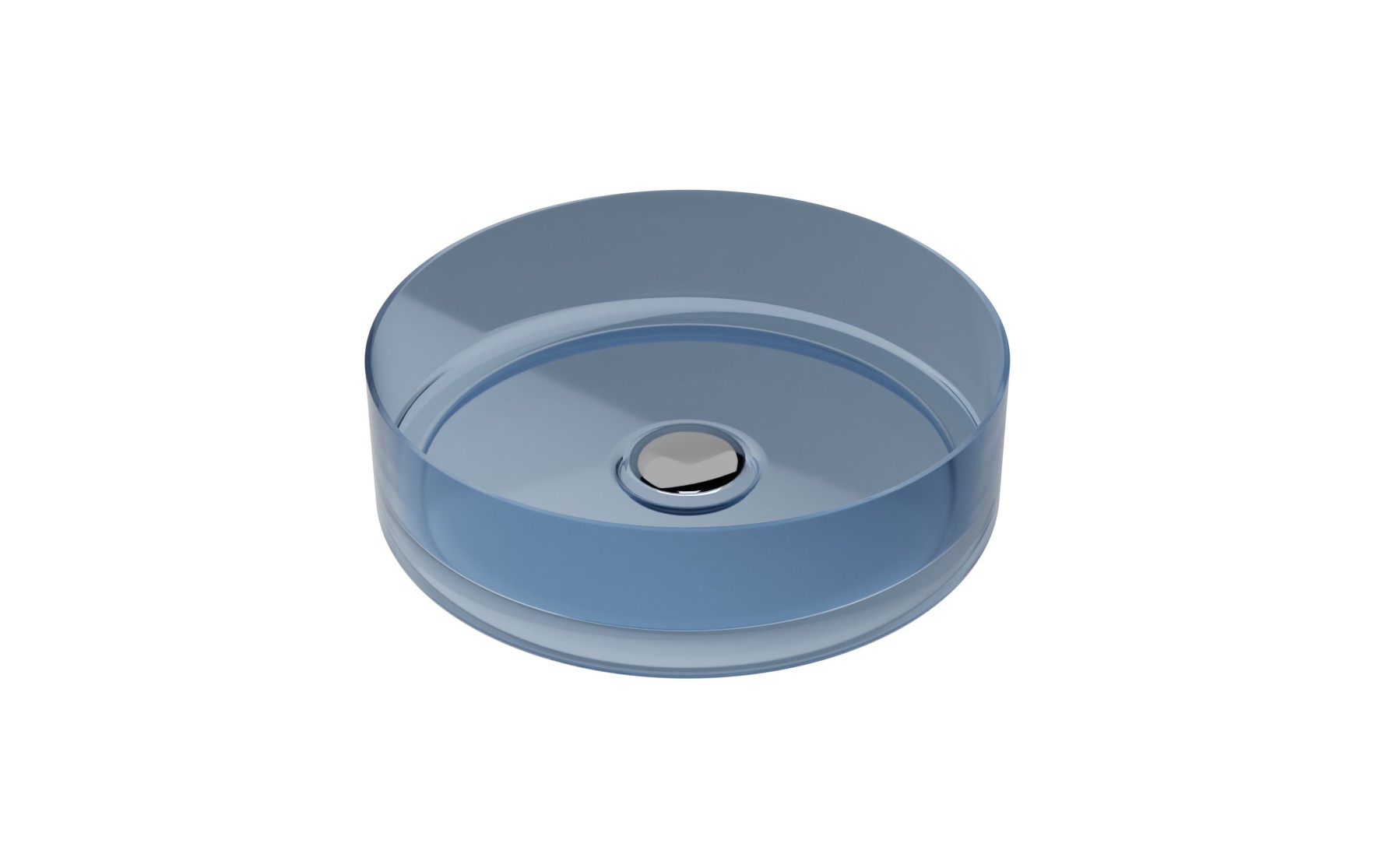 Lavoar rotund tip bol Besco Enya d 36cm ResiCast transparent ventil click-clack crom Blue Wave