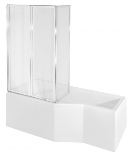 Cada baie asimetrica Besco Integra 170x75cm cu paravan sticla 3 elemente orientare stanga 170x75cm