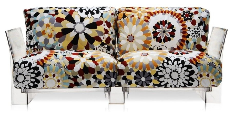 Canapea cu doua locuri Kartell Pop design Piero Lissoni & Carlo Tamborini cadru transparent tapiterie Missoni Vevey caramel Kartell
