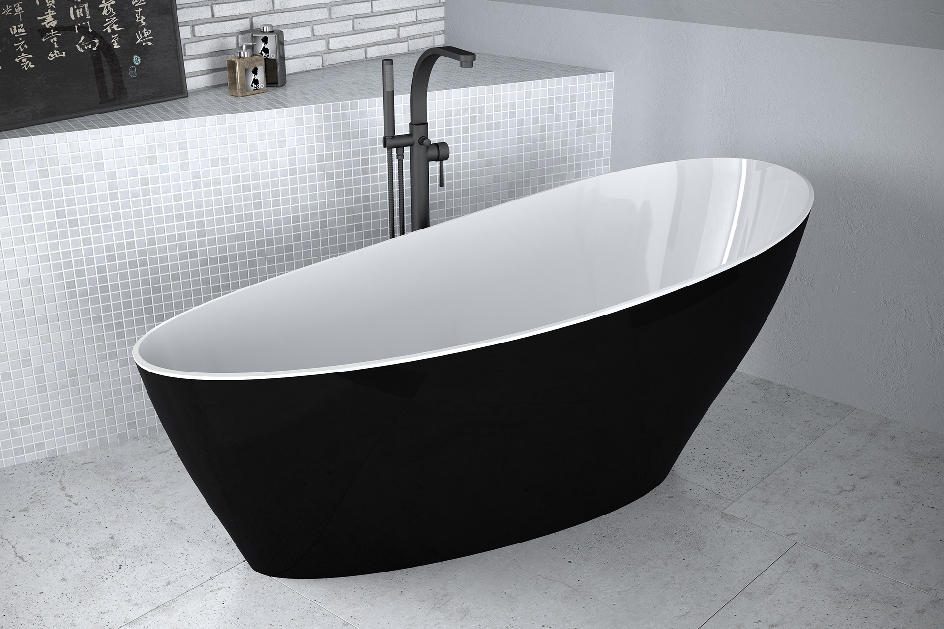 Cada free-standing Besco Keya Black & White 165x70cm negru-alb 165x70cm