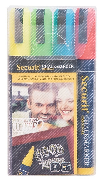 Set 4 markere creta Securit Liquid Medium 2-6mm albastru rosu verde galben Securit