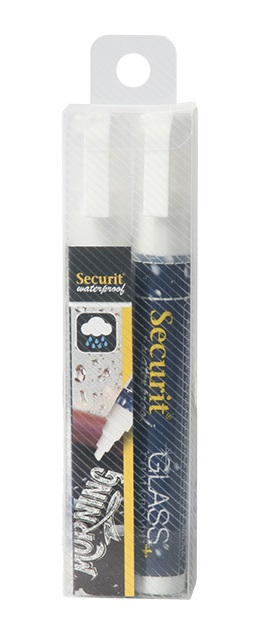 Set 2 markere creta Securit Waterproof Medium 2-6mm alb