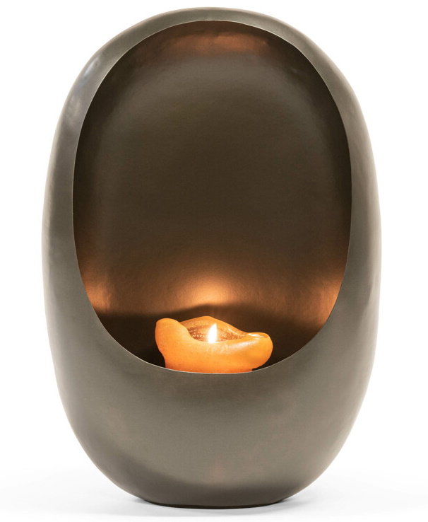 Suport lumanare Deko Senso Standing Egg 15x9x21cm metal zinc – auriu antichizat Deko Senso pret redus imagine 2022
