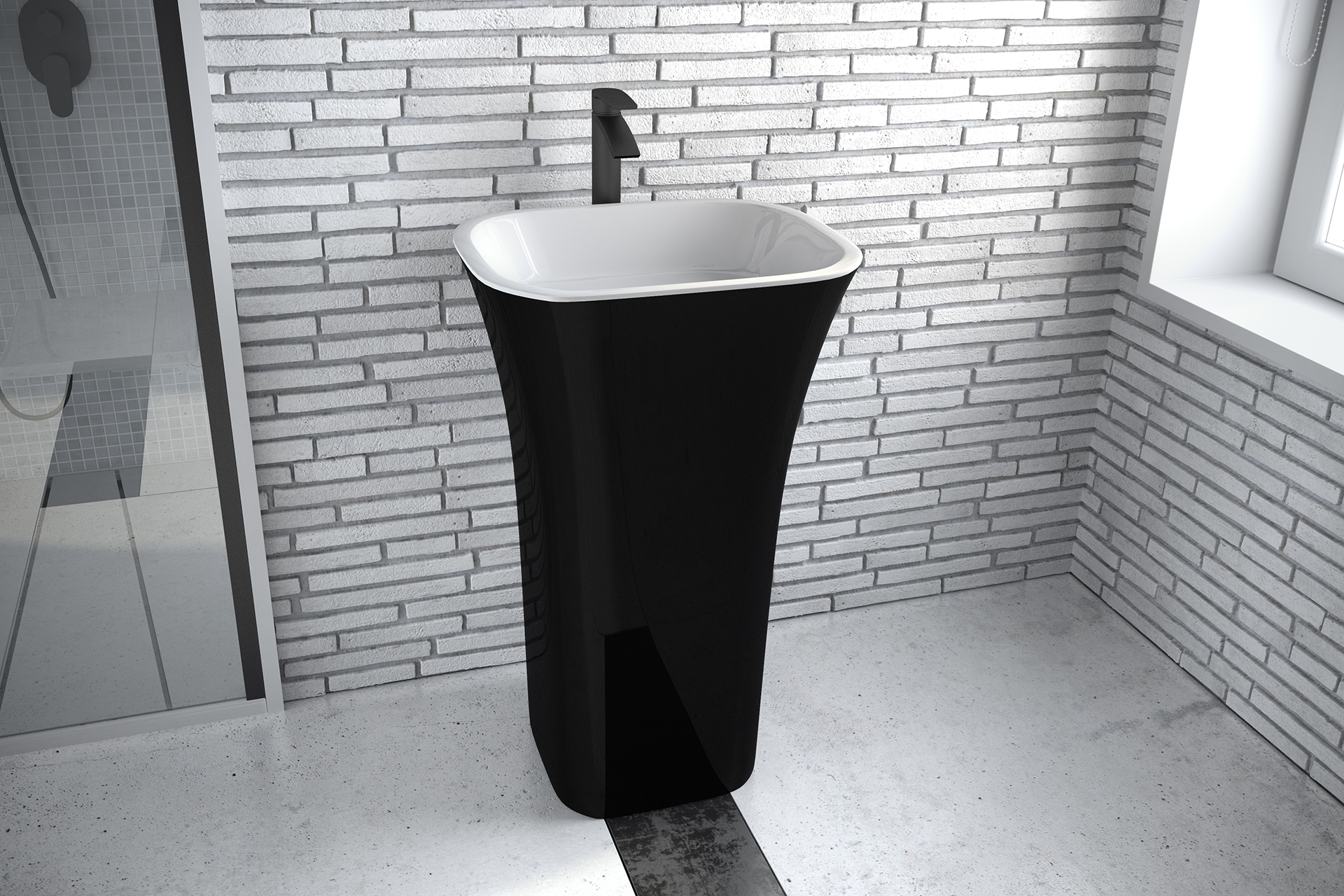 Lavoar freestanding Besco Assos Black & White 40x50x85cm compozit mineral negru Besco
